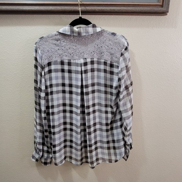 Band of Gypsies Sheer Button Down Long Sleeve Shirt Size Small Lace Back - Picture 11 of 12